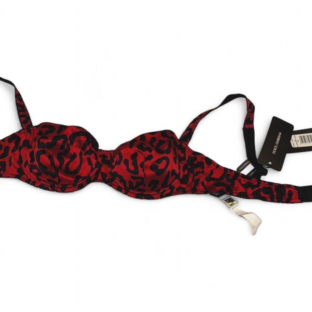 Dolce & Gabbana Red and Black Leopard-Print Underwire Bra